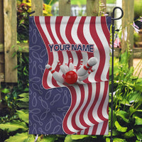 American Flag Bowling Pin Strike Graphic Garden Flag with Custom Name and Pattern Background - Wonder Print Shop
