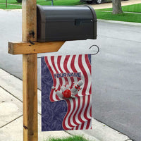 American Flag Bowling Pin Strike Graphic Garden Flag with Custom Name and Pattern Background - Wonder Print Shop