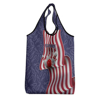 American Flag Bowling Pin Strike Graphic Grocery Bag with Custom Name and Pattern Background - Wonder Print Shop