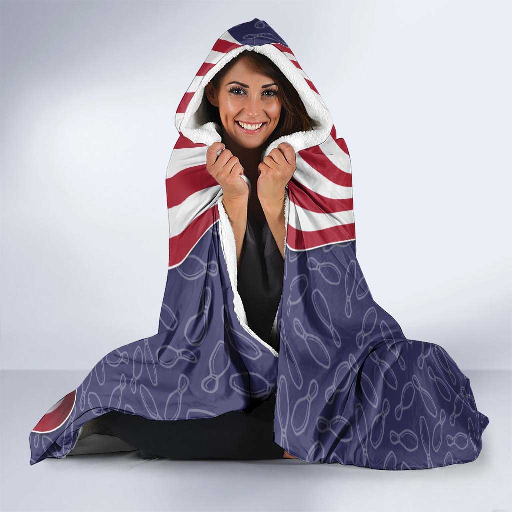 American Flag Bowling Pin Strike Graphic Hooded Blanket with Custom Name and Pattern Background - Wonder Print Shop