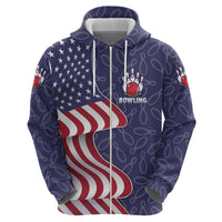 American Flag Bowling Pin Strike Graphic Hoodie with Custom Name and Pattern Background - Wonder Print Shop