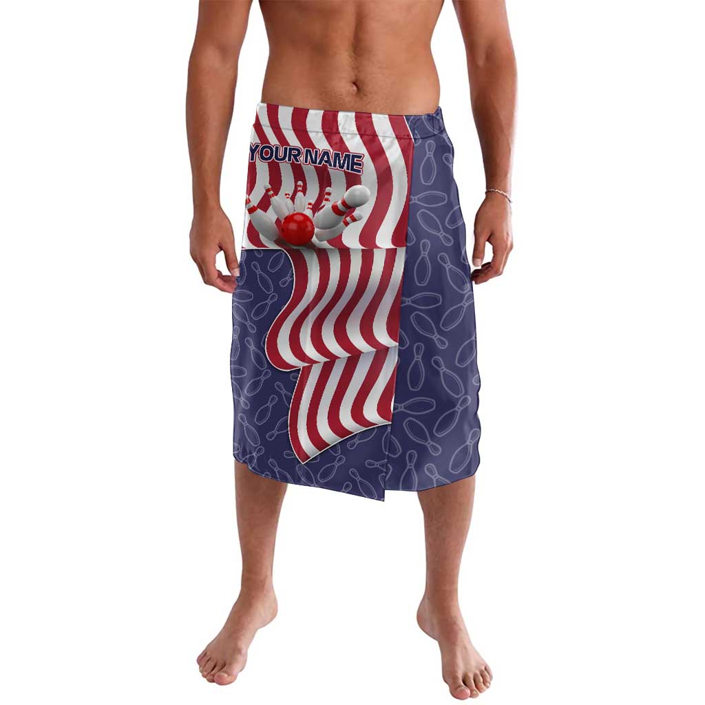 American Flag Bowling Pin Strike Graphic Lavalava with Custom Name and Pattern Background - Wonder Print Shop