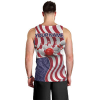 American Flag Bowling Pin Strike Graphic Men Tank Top with Custom Name and Pattern Background - Wonder Print Shop