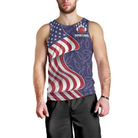 American Flag Bowling Pin Strike Graphic Men Tank Top with Custom Name and Pattern Background - Wonder Print Shop