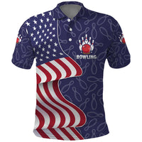 American Flag Bowling Pin Strike Graphic Polo Shirt with Custom Name and Pattern Background - Wonder Print Shop