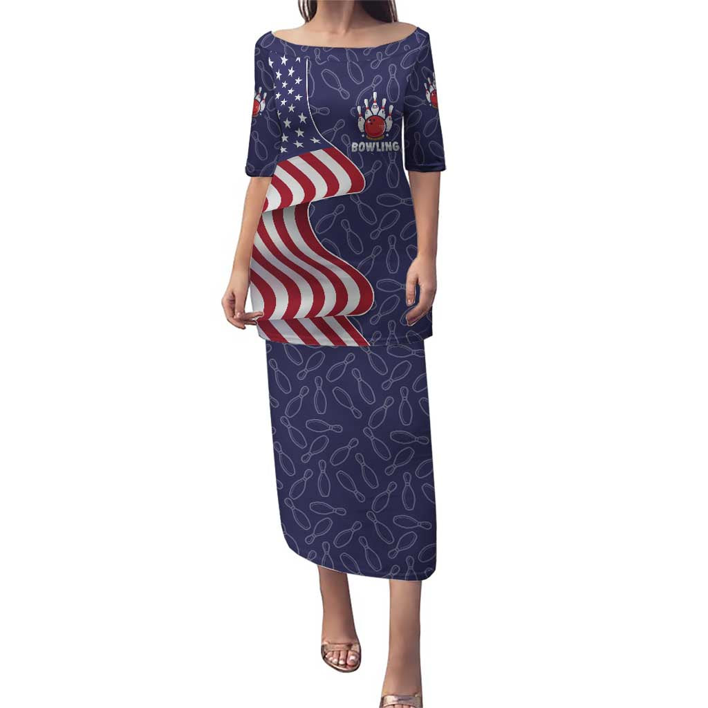 American Flag Bowling Pin Strike Graphic Puletasi with Custom Name and Pattern Background - Wonder Print Shop