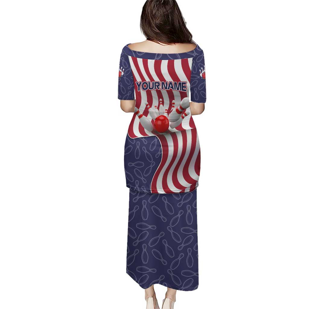 American Flag Bowling Pin Strike Graphic Puletasi with Custom Name and Pattern Background - Wonder Print Shop