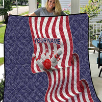 American Flag Bowling Pin Strike Graphic Quilt with Custom Name and Pattern Background - Wonder Print Shop