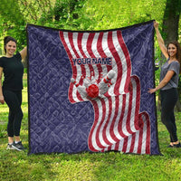 American Flag Bowling Pin Strike Graphic Quilt with Custom Name and Pattern Background - Wonder Print Shop