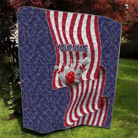 American Flag Bowling Pin Strike Graphic Quilt with Custom Name and Pattern Background - Wonder Print Shop