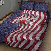American Flag Bowling Pin Strike Graphic Quilt Bed Set with Custom Name and Pattern Background - Wonder Print Shop