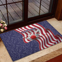 American Flag Bowling Pin Strike Graphic Rubber Doormat with Custom Name and Pattern Background - Wonder Print Shop