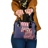 American Flag Bowling Pin Strike Graphic Shoulder Handbag with Custom Name and Pattern Background - Wonder Print Shop
