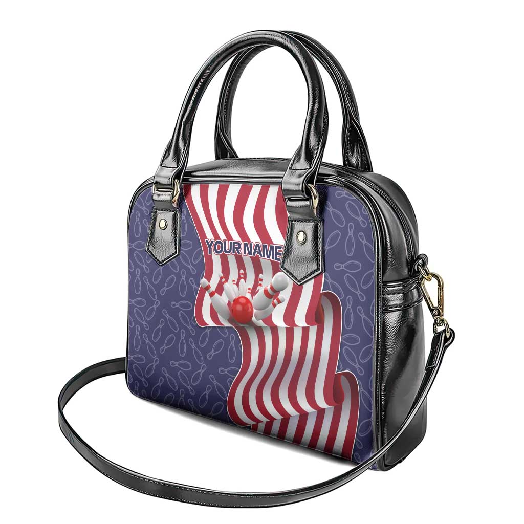 American Flag Bowling Pin Strike Graphic Shoulder Handbag with Custom Name and Pattern Background - Wonder Print Shop