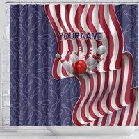 American Flag Bowling Pin Strike Graphic Shower Curtain with Custom Name and Pattern Background - Wonder Print Shop