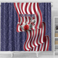 American Flag Bowling Pin Strike Graphic Shower Curtain with Custom Name and Pattern Background - Wonder Print Shop