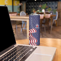 American Flag Bowling Pin Strike Graphic Skinny Tumbler with Custom Name and Pattern Background - Wonder Print Shop