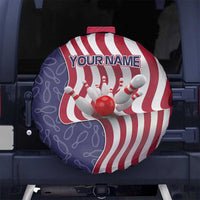 American Flag Bowling Pin Strike Graphic Spare Tire Cover with Custom Name and Pattern Background - Wonder Print Shop