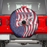 American Flag Bowling Pin Strike Graphic Spare Tire Cover with Custom Name and Pattern Background - Wonder Print Shop