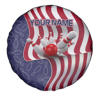 American Flag Bowling Pin Strike Graphic Spare Tire Cover with Custom Name and Pattern Background - Wonder Print Shop