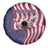 American Flag Bowling Pin Strike Graphic Spare Tire Cover with Custom Name and Pattern Background - Wonder Print Shop