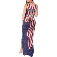 American Flag Bowling Pin Strike Graphic Tank Maxi Dress with Custom Name and Pattern Background - Wonder Print Shop