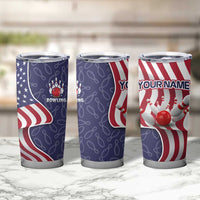 American Flag Bowling Pin Strike Graphic Tumbler Cup with Custom Name and Pattern Background - Wonder Print Shop