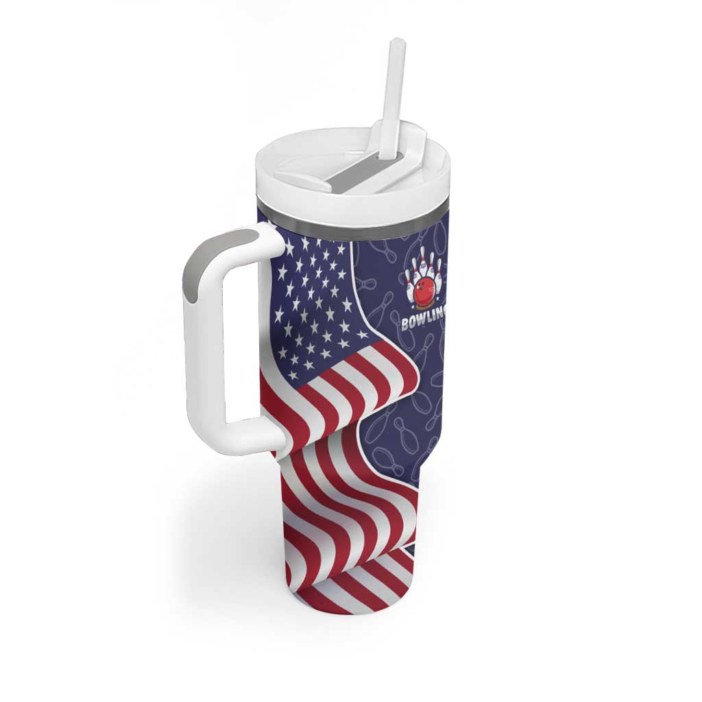 American Flag Bowling Pin Strike Graphic Tumbler With Handle with Custom Name and Pattern Background - Wonder Print Shop