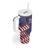 American Flag Bowling Pin Strike Graphic Tumbler With Handle with Custom Name and Pattern Background - Wonder Print Shop