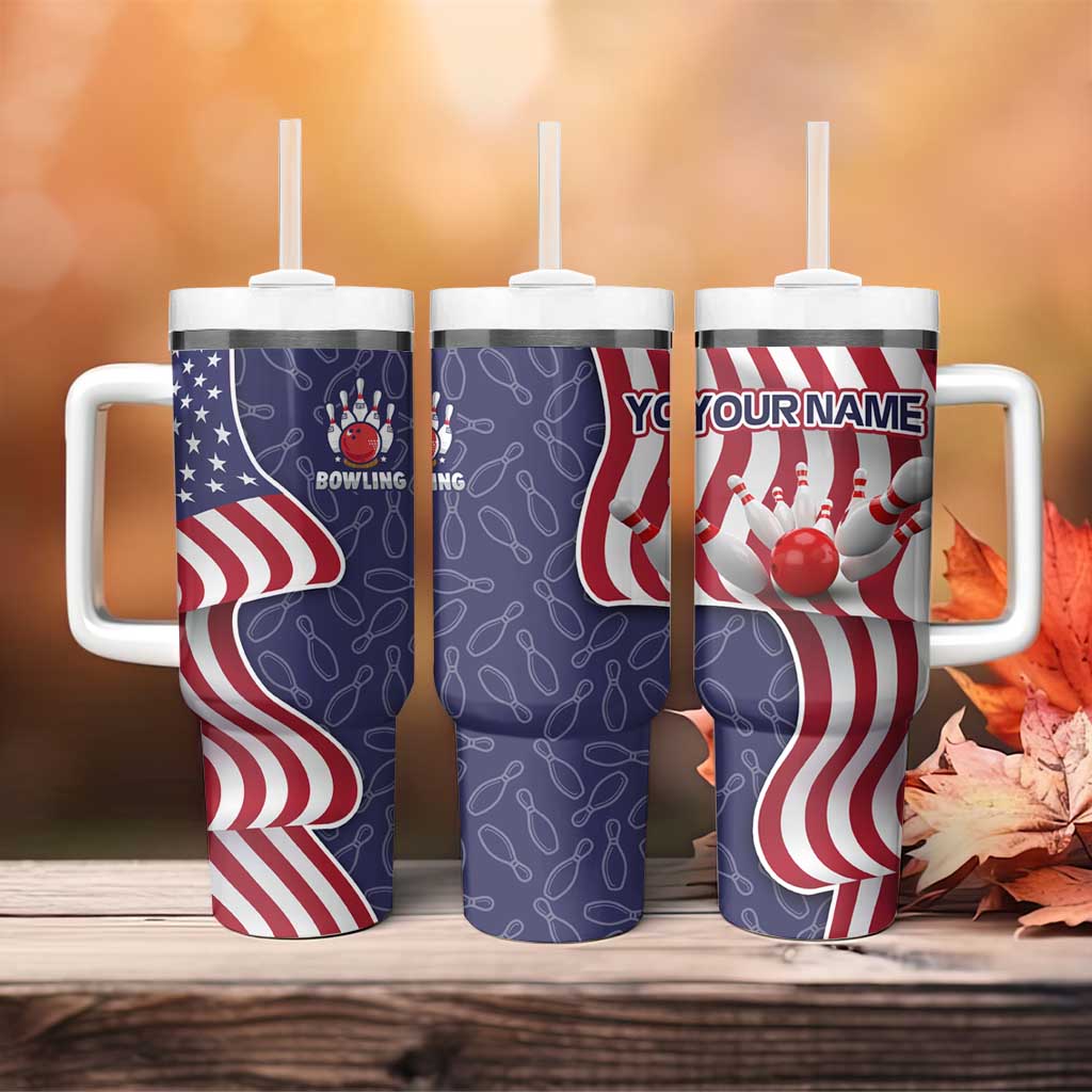 American Flag Bowling Pin Strike Graphic Tumbler With Handle with Custom Name and Pattern Background - Wonder Print Shop
