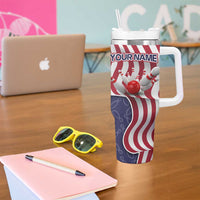 American Flag Bowling Pin Strike Graphic Tumbler With Handle with Custom Name and Pattern Background - Wonder Print Shop