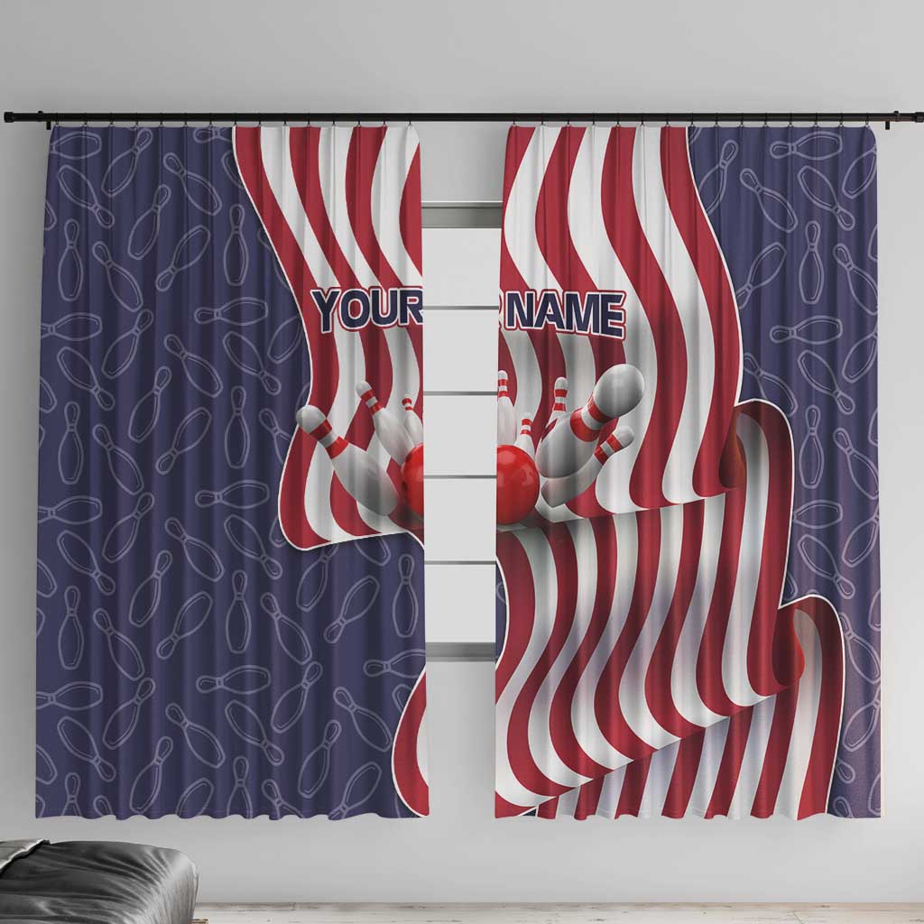 American Flag Bowling Pin Strike Graphic Window Curtain with Custom Name and Pattern Background - Wonder Print Shop