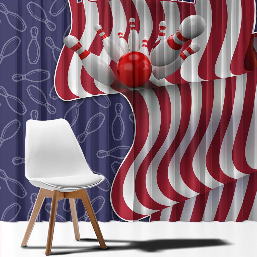 American Flag Bowling Pin Strike Graphic Window Curtain with Custom Name and Pattern Background - Wonder Print Shop