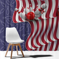 American Flag Bowling Pin Strike Graphic Window Curtain with Custom Name and Pattern Background - Wonder Print Shop