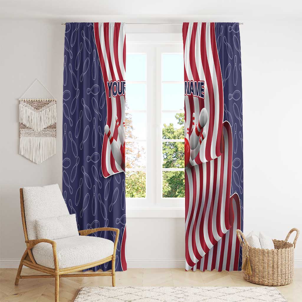 American Flag Bowling Pin Strike Graphic Window Curtain with Custom Name and Pattern Background - Wonder Print Shop