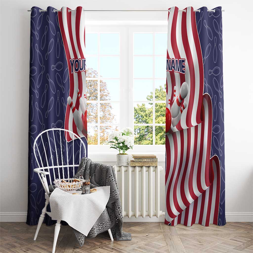 American Flag Bowling Pin Strike Graphic Window Curtain with Custom Name and Pattern Background - Wonder Print Shop