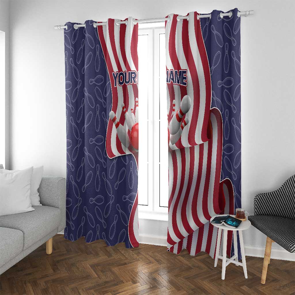 American Flag Bowling Pin Strike Graphic Window Curtain with Custom Name and Pattern Background - Wonder Print Shop