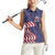 American Flag Bowling Pin Strike Graphic Women Sleeveless Polo Shirt with Custom Name and Pattern Background - Wonder Print Shop