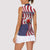American Flag Bowling Pin Strike Graphic Women Sleeveless Polo Shirt with Custom Name and Pattern Background - Wonder Print Shop
