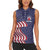 American Flag Bowling Pin Strike Graphic Women Sleeveless Polo Shirt with Custom Name and Pattern Background - Wonder Print Shop