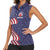 American Flag Bowling Pin Strike Graphic Women Sleeveless Polo Shirt with Custom Name and Pattern Background - Wonder Print Shop
