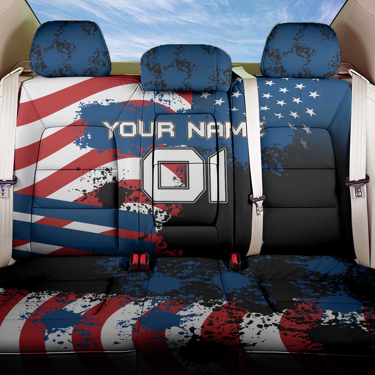 BMX Life Graphic Back Car Seat Cover with American Flag and Custom Rider Number Design - Wonder Print Shop