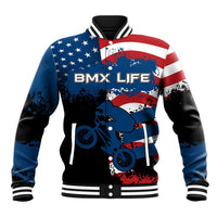 BMX Life Graphic Baseball Jacket with American Flag and Custom Rider Number Design - Wonder Print Shop