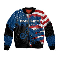 BMX Life Graphic Bomber Jacket with American Flag and Custom Rider Number Design - Wonder Print Shop