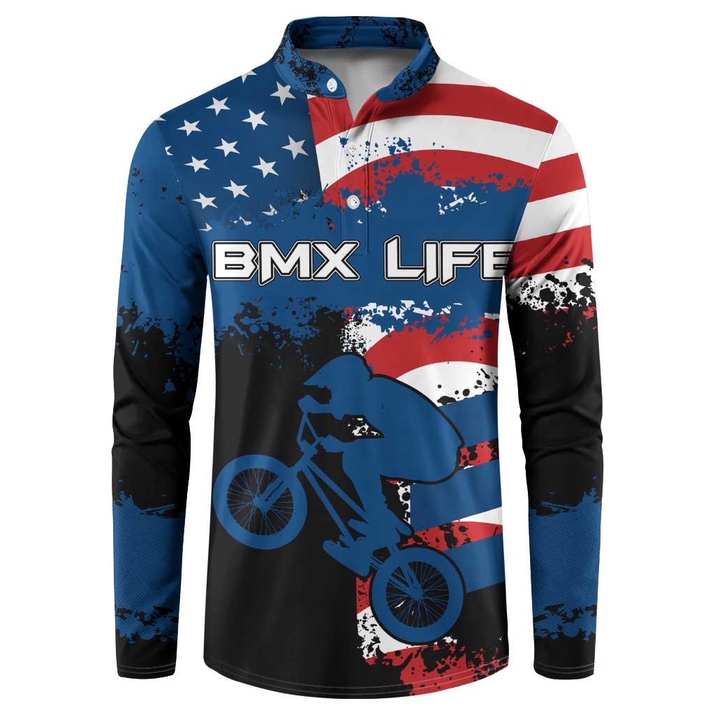 BMX Life Graphic Button Sweatshirt with American Flag and Custom Rider Number Design - Wonder Print Shop