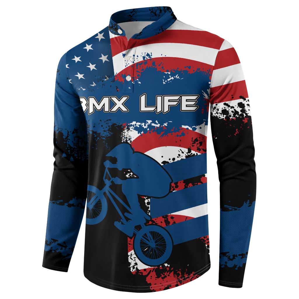 BMX Life Graphic Button Sweatshirt with American Flag and Custom Rider Number Design - Wonder Print Shop