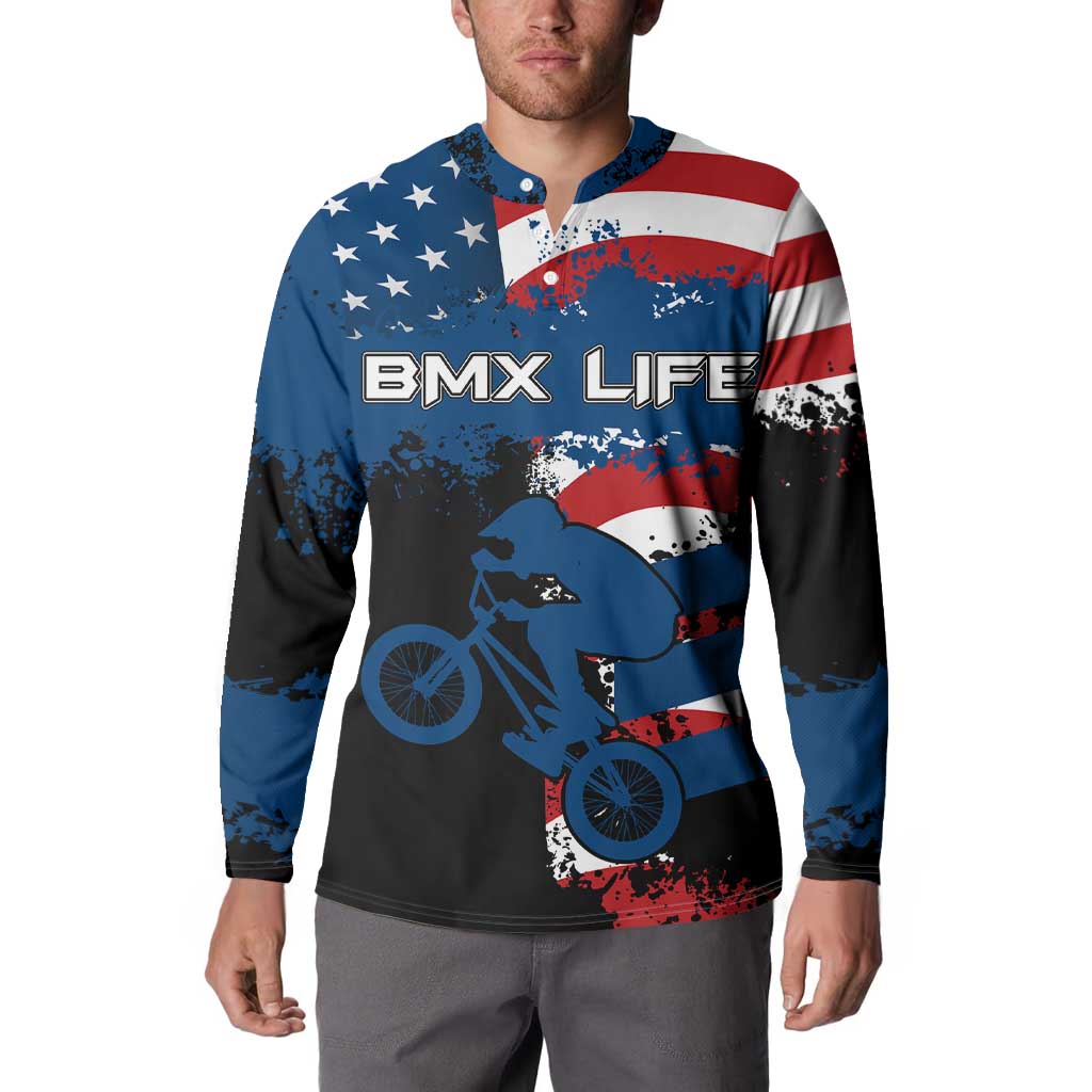 BMX Life Graphic Button Sweatshirt with American Flag and Custom Rider Number Design - Wonder Print Shop