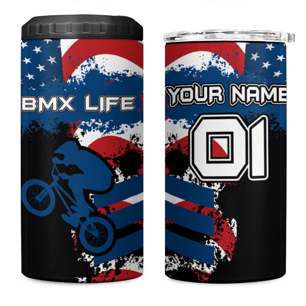 BMX Life Graphic 4 in 1 Can Cooler Tumbler with American Flag and Custom Rider Number Design - Wonder Print Shop