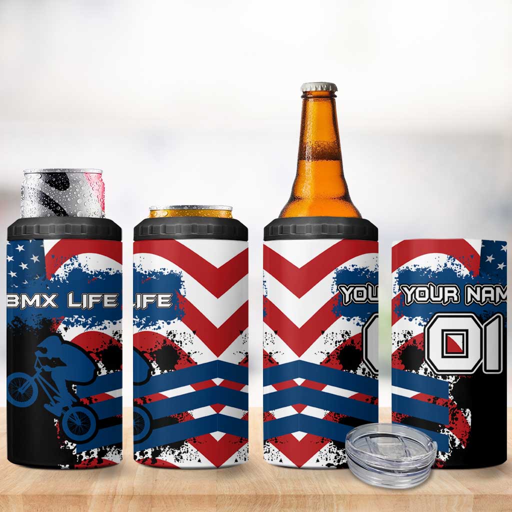 BMX Life Graphic 4 in 1 Can Cooler Tumbler with American Flag and Custom Rider Number Design - Wonder Print Shop