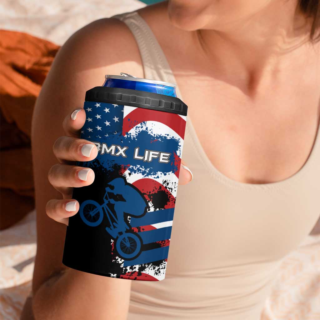 BMX Life Graphic 4 in 1 Can Cooler Tumbler with American Flag and Custom Rider Number Design - Wonder Print Shop